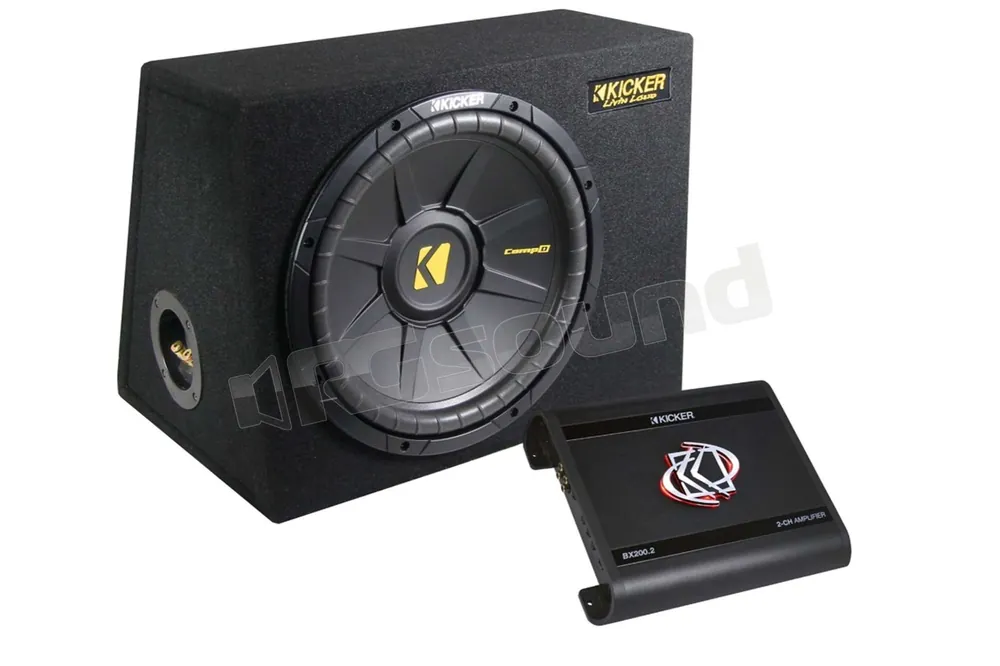 Kicker KPX200.2 sub 30cm in cassa reflex e amplificatore 2 canali Su
