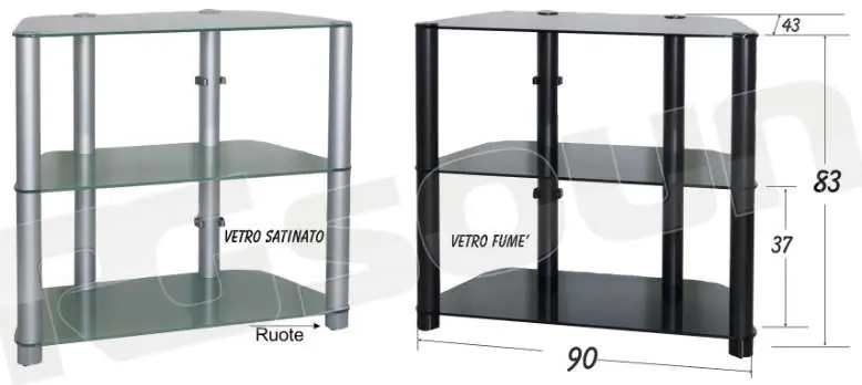 Prandini 403 colore grigio con vetri satinati Supporti TV LCD Plasma