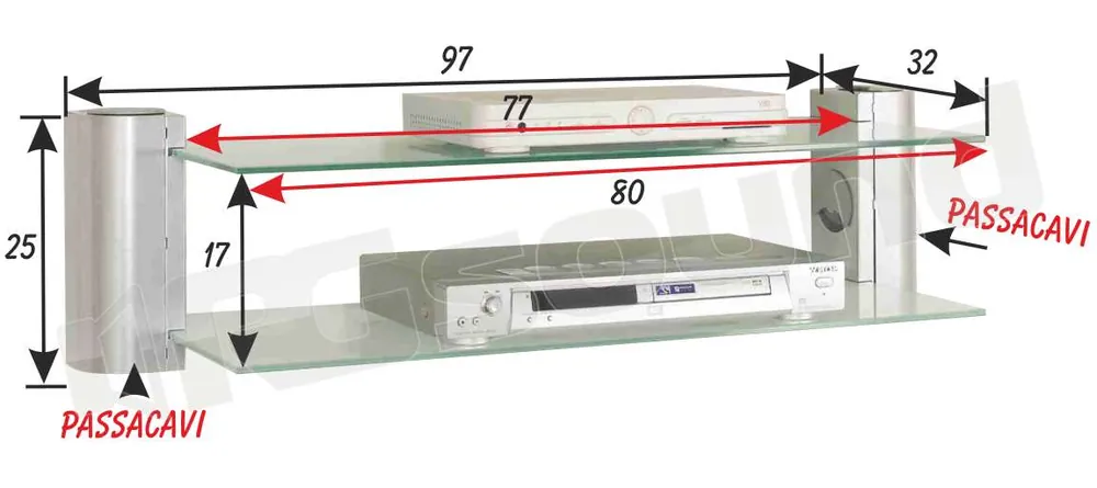 Prandini 510 S. colore grigio con vetri satinati Supporti TV LCD Pla