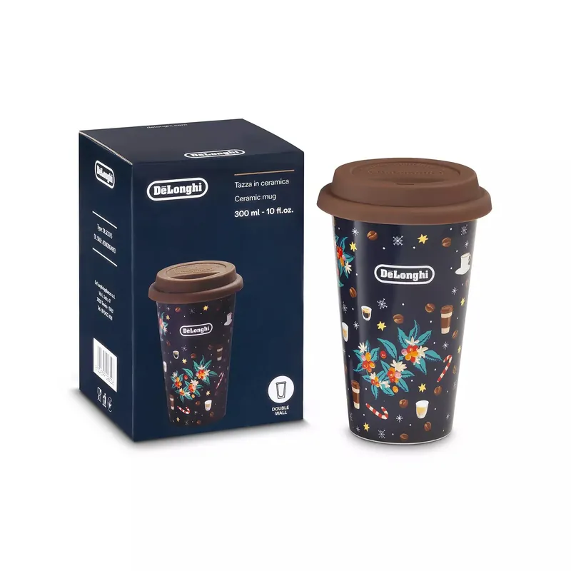 DeLonghi tazza termica in ceramica con coperchio in silicone Christmas 300 ml DLSC075