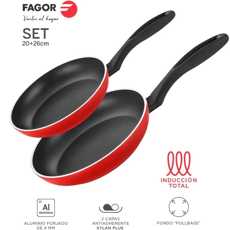 Set di padelle FAGOR STIM Ø18 Ø22 Ø26 rosse