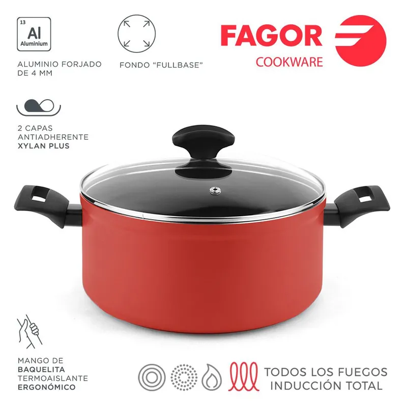 FAGOR Pentola MAXIMA Rossa + Coperchio Ø24