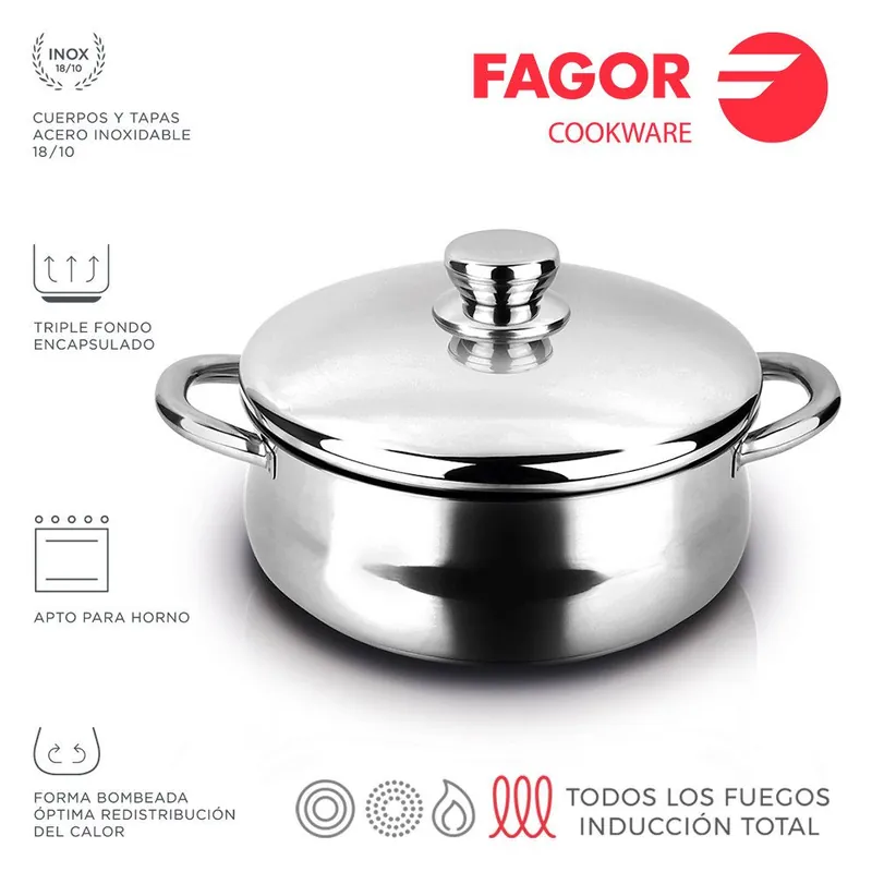 FAGOR Pentola SILVERINOX + Coperchio Ø20