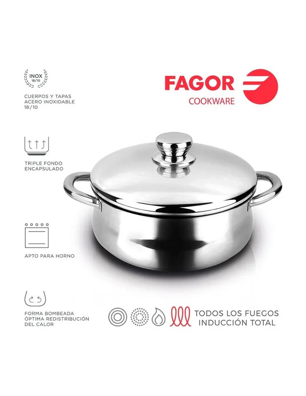 FAGOR Pentola SILVERINOX + Coperchio Ø28