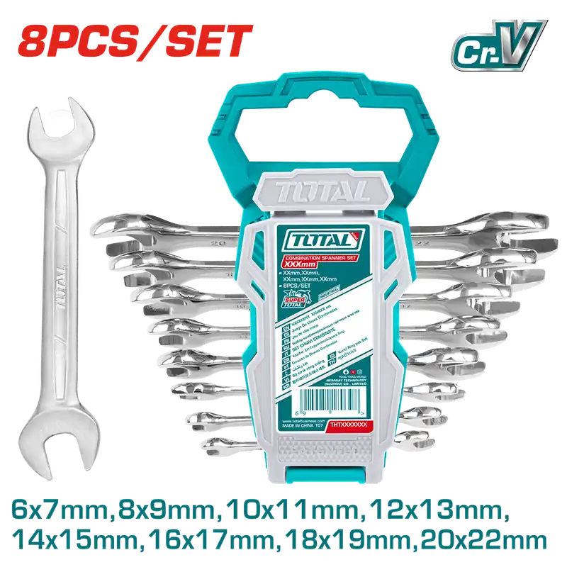Set chiavi a forchetta doppie con supporto, 8 pezzi