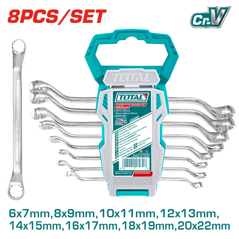 Set 8 chiavi poligonali doppie curve con supporto