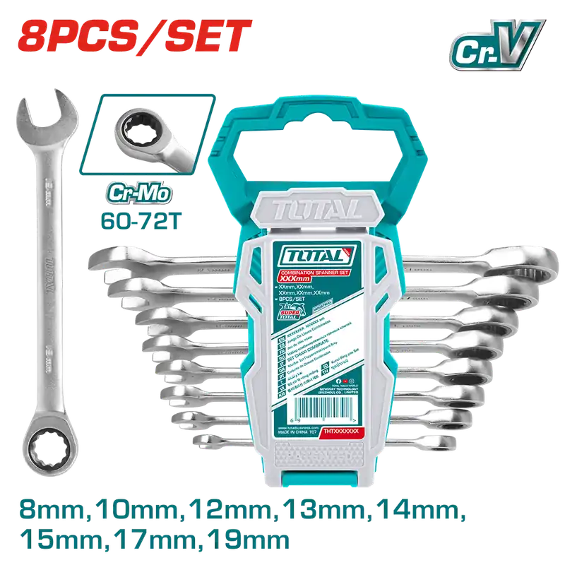 Set chiavi cominate a cricchetto con supporto, 8 pezzi