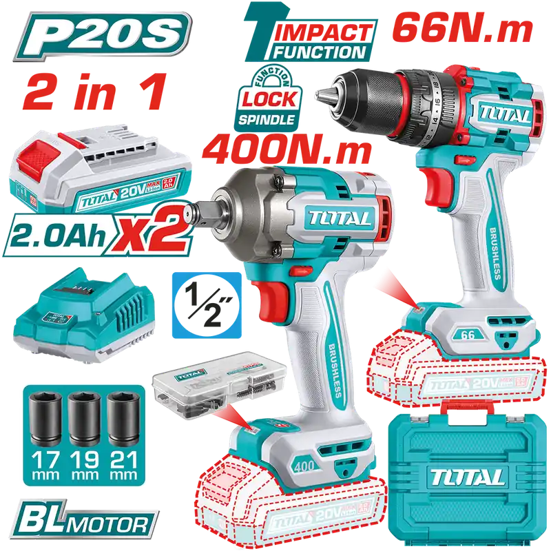 Set avvitatore e avvitatore a massa battente attacco 1/2" 20V