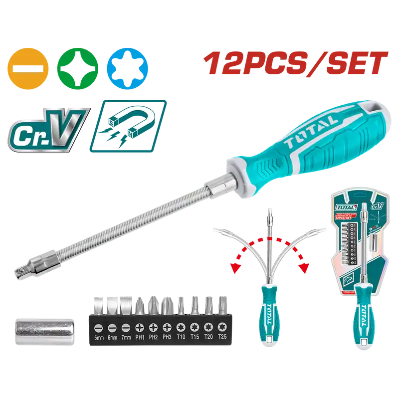 Set 12 pezzi giravite portainserti ad albero flessibile