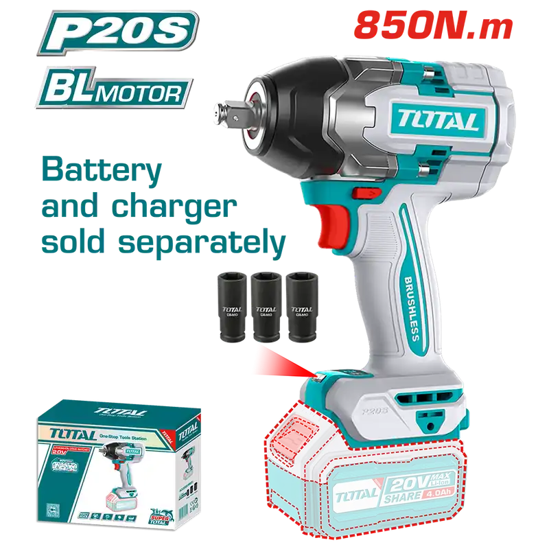 Avvitatore ad Impulsi 20V, 1/2", 850 Nm - Solo Corpo Macchina