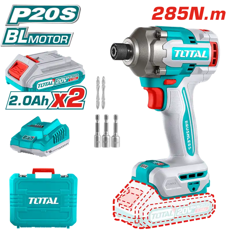 Avvitatore ad Impulsi 20V, 1/4", 285 Nm - Set Completo