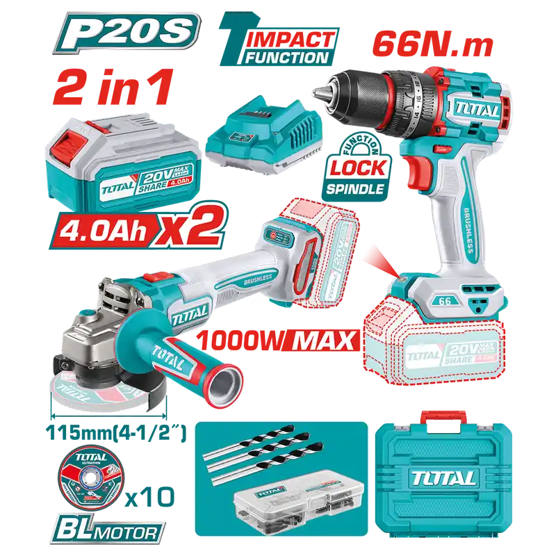 Set Avvitatore + Smerigliatrice Angolare 115 mm, 20V