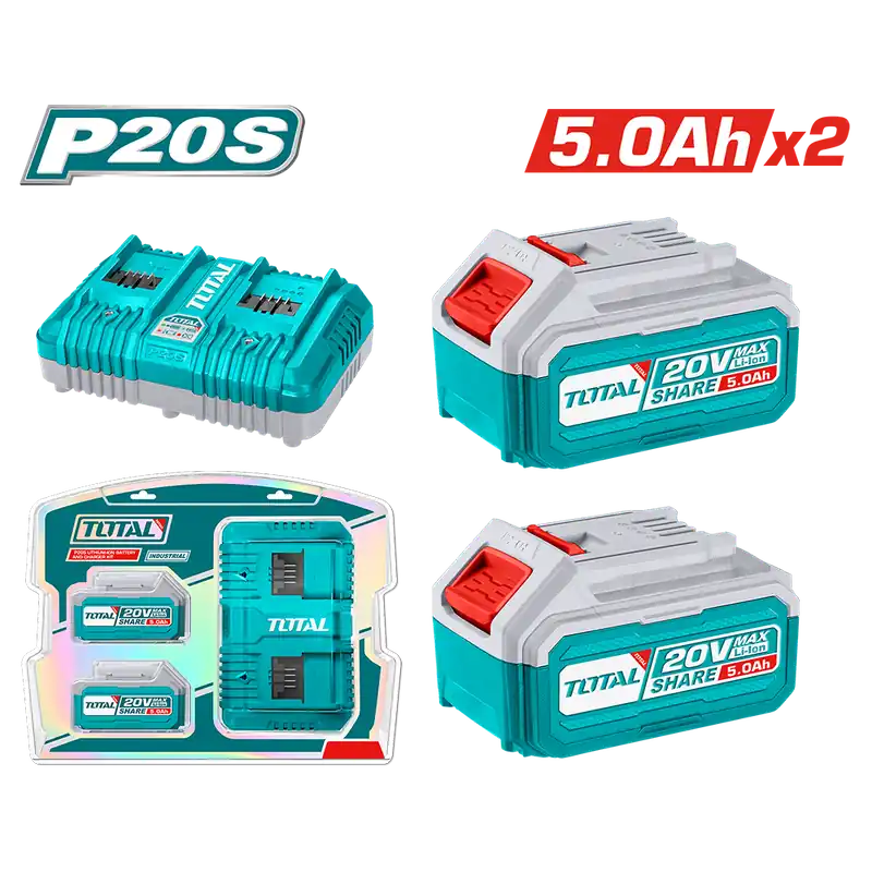 Starter Kit 2 Batterie 20V, 5Ah + Caricabatterie 4A Doppio