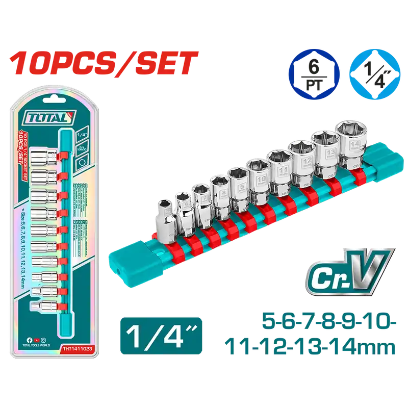 Set di bussole 1/4” in slitta, 10 pezzi