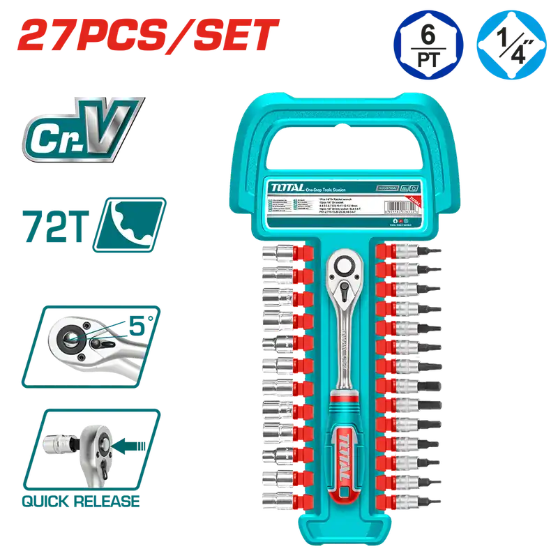Set di bussole e inserti 1/4”, 27 pezzi