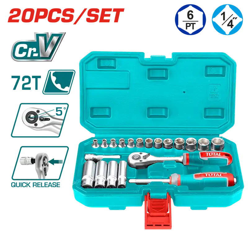 Set di chiavi a bussola 1/4” in valigetta, 20 pezzi