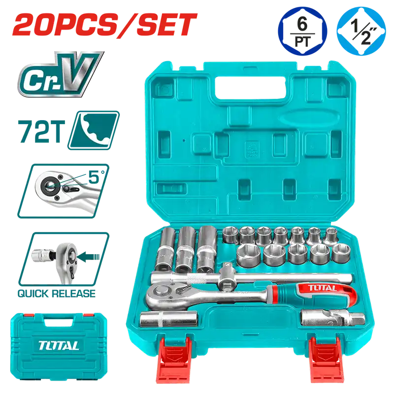 Set di chiavi a bussola 1/2” in valigetta, 20 pezzi