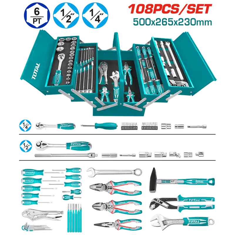 Set di Utensili Manuali in Valigetta Metallica, 108 Pezzi