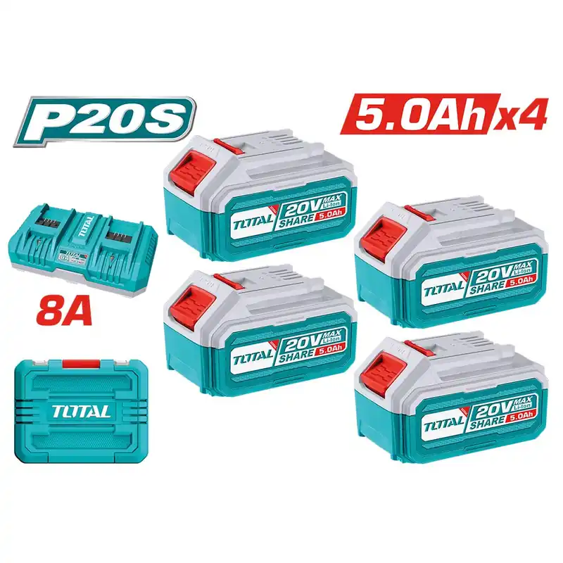 Valigetta 4 Batterie 20V, 5Ah + Caricabatterie 4A Doppio