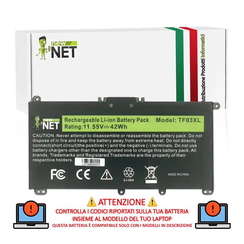 Batteria TF03XL per HP Pavilion 15-CC, 15-CD, 15-CK – 11.55 V / 3630 mAh