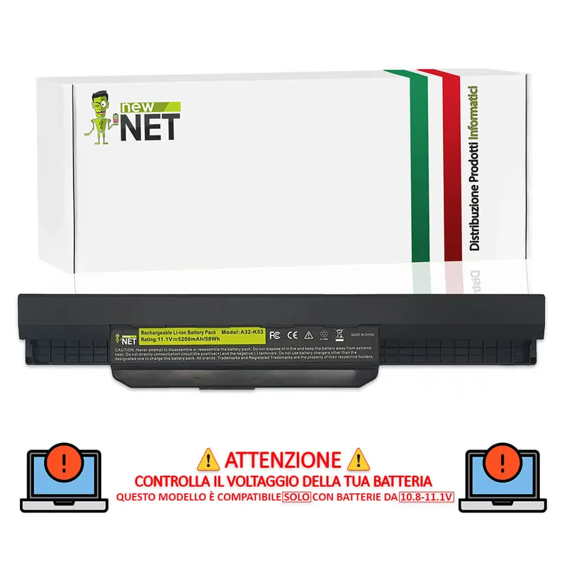 Batteria A42-K53 per Asus K53 Serie – ATTENZIONE AL VOLTAGGIO – 10.8-11.1 V / 5200mAh