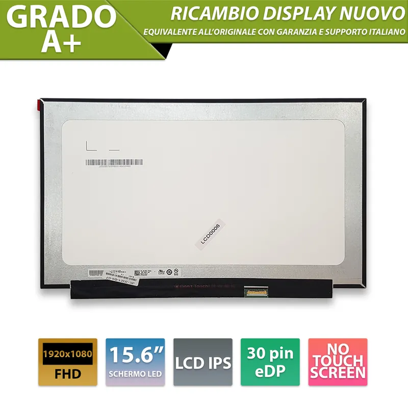Display 15.6 pollici IPS, connettore eDP 30 Pin, 1920 x 1080 Full HD 60Hz, PCB 28cm