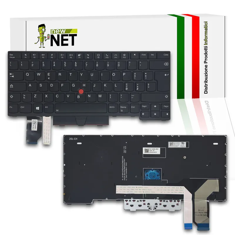 Tastiera 5N20W67812 per Lenovo Thinkpad L14, L14 Gen 2 con frame nero e trackpoint, retroilluminata