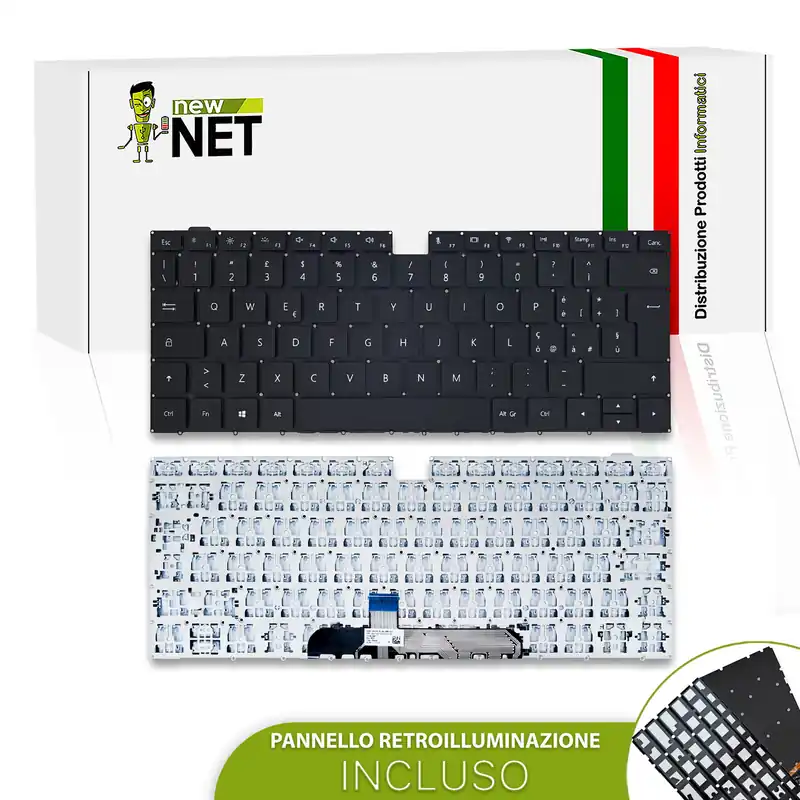 Tastiera per HUAWEI MateBook D 14, senza frame, tasti neri, retroilluminata