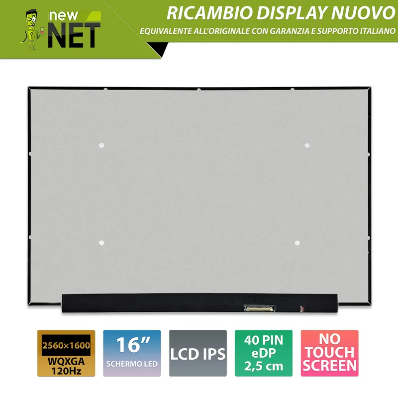 Display NE160QDM-NY2 V8.3 LCD IPS 16.0 pollici 40 pin eDP, 2560×1600 WQXGA 120Hz