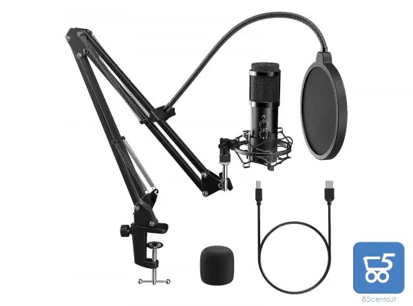 Kit Microfono a Condensatore Cardioide per Podcasting Voice Over Streaming YouTube per Computer Desktop Laptop MAC o Windows Android iOS USB
