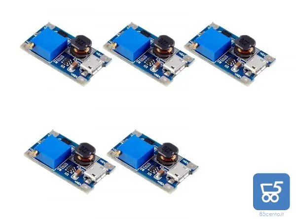 Kit da 5 DC-DC Step Up Boost Converter 2V-24V fino a 5V-26V 2A Micro USB Voltage Regulator Compatibile con Arduino