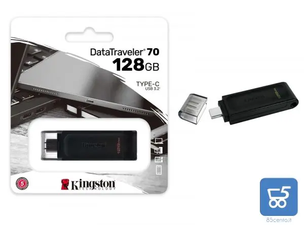 Kingston DataTraveler 70 – DT70/128GB Drive Flash Pennetta USB-C di colore Nero 128Gb