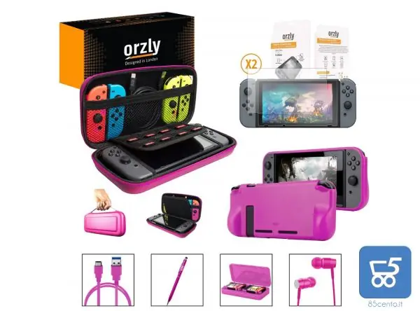 Essential Pack per Nintendo Switch Case 2 vetri protettivi Grip Case Porta Cavo USB Cartucce Cuffie Penna Colore ROSA