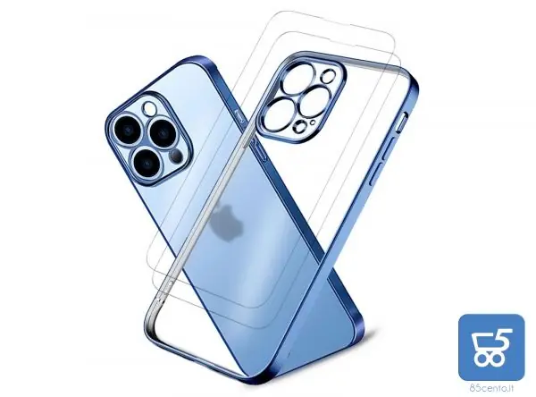 Cover Protettiva Azzurro Metallizzato con 2 Pellicole compatibile per iPhone 13 Pro Max