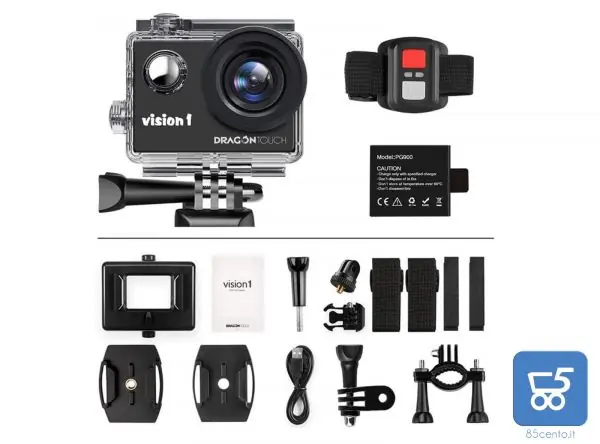 Dragon Touch Telecamera sportiva 1080P telecamera d’azione con controllo remoto videocamera impermeabile con batterie ricaricabili multi accessori visione 1