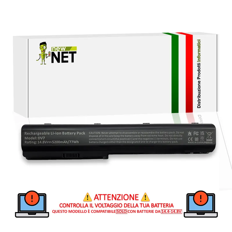 Batteria 77Wh per HP HDX Pavilion DV7 DV8 – 14.4-14.8 V / 5200mAh