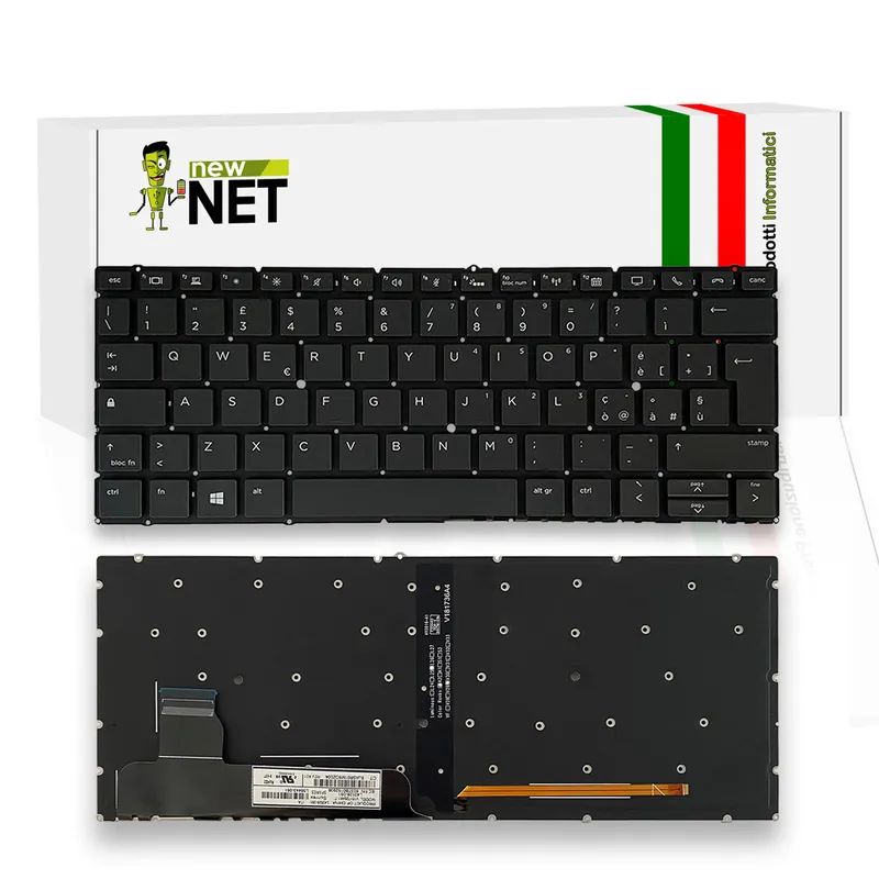 Tastiera retroilluminata per HP EliteBook X360 830 G5, 830 G6, senza frame, colore nero