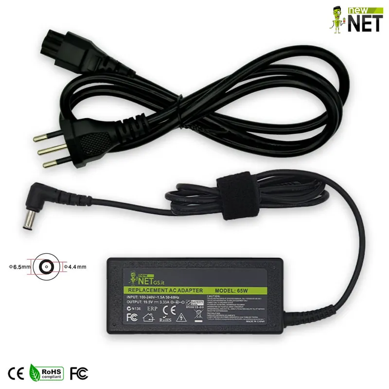 Alimentatore 65W per Sony Vaio VGP Serie – 19.5 V / 3.3 A – 6.0 x 4.4 mm