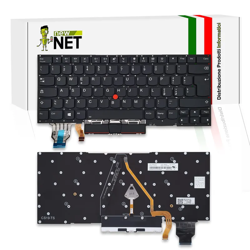 Tastiera per Lenovo ThinkPad X1 Carbon Gen 7 – senza frame, retroilluminata, con trackpoint, nera