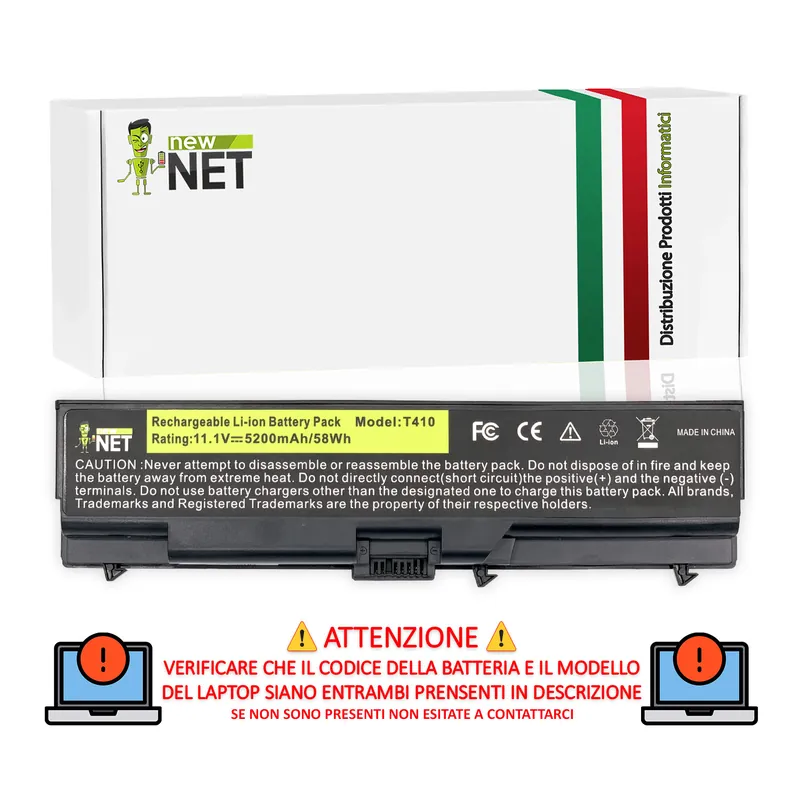 Batteria 58Wh per Lenovo ThinkPad T410 Serie – 10.8-11.1 V / 5200 mAh