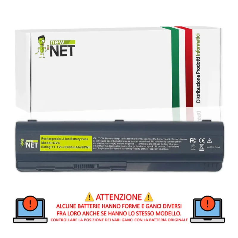 Batteria EV06 per Hp Pavilion, Compaq Presario – 10.8-11.1 V / 5200mAh / 58Wh