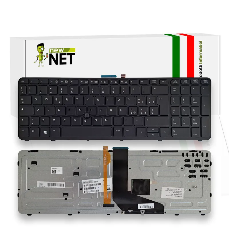 Tastiera non retroilluminata per Hp Zbook 15 G1, 15 G2, con frame nero e trackpoint