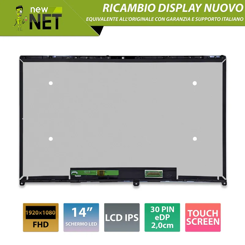 Display touchscreen 5D10S39642 per Lenovo IdeaPad Flex, LCD IPS 14.0 pollici 30 Pin eDP, 1920×1080 FHD