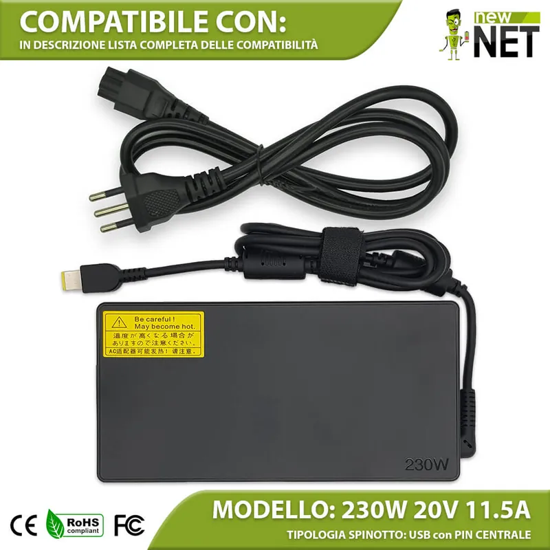 Alimentatore 230W per Lenovo – 20V / 11.5A – Usb square plug