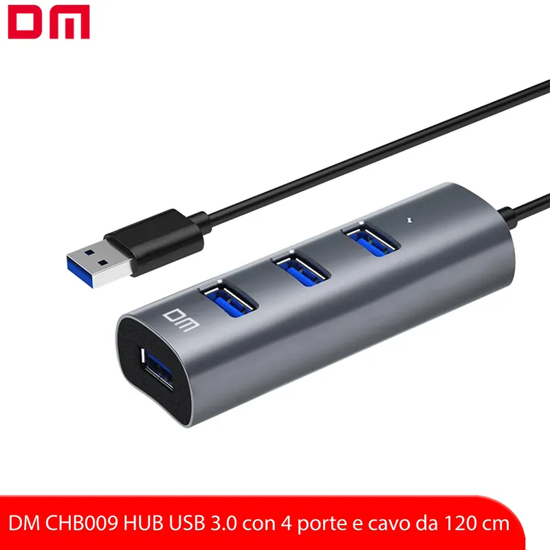 DM HUB con Interfaccia USB-A 3.0 con 4 porte USB 3.0, alimentato