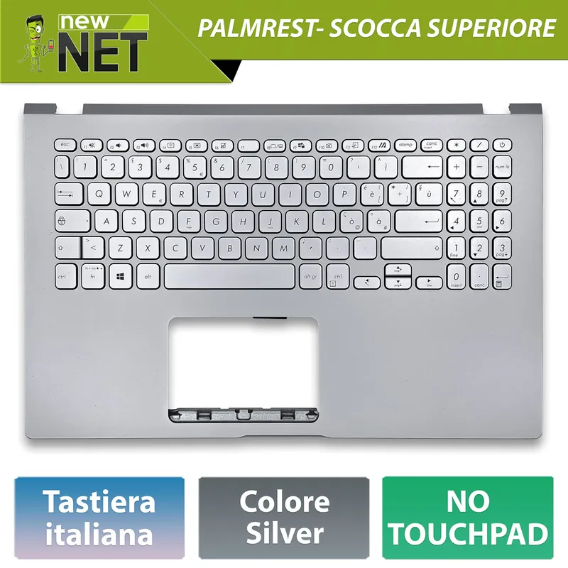 Top Case 90NB0MZ1-R36IT2 per ASUS X509 con Tastiera italiana, Colore Argento