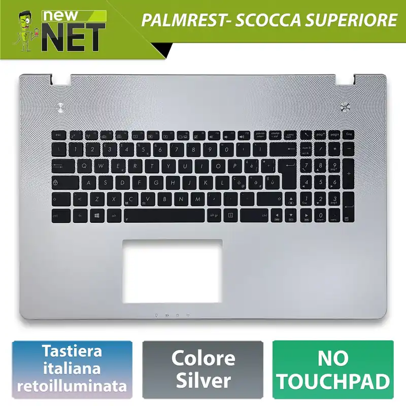 Top Case 90R-NAL1K3F80Y per ASUS N76 con Tastiera italiana retroilluminata, Colore Argento