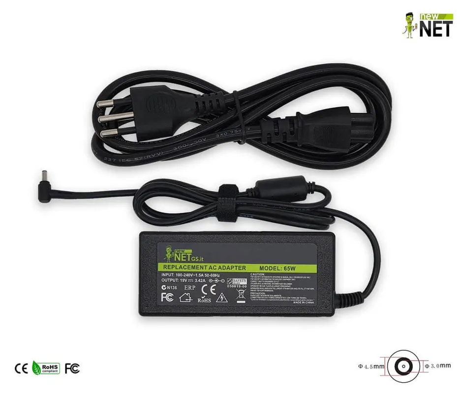 Alimentatore 65W per Asus P Series – 19 V / 3.42 A – 4.5 x 3.0 mm