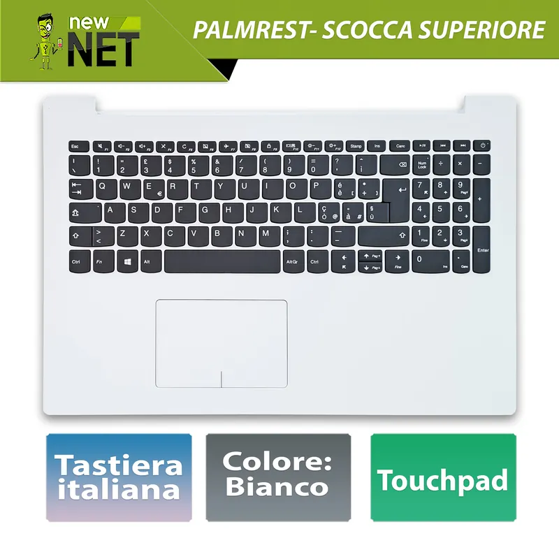 Top Case 5CB0N86346 per Lenovo IdeaPad 320-15 con Tastiera italiana, TouchPad, Speaker e Connettore SSD, Colore Bianco