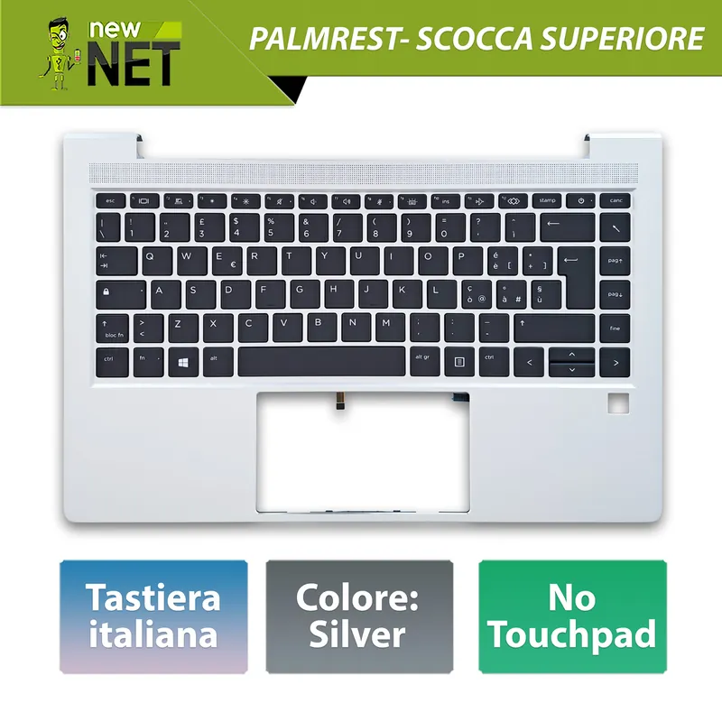 Top Case M23771-061 con Tastiera italiana e Touchpad per HP 440 G8, 445 G8, Colore Silver (Argento)